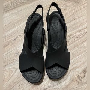 Size 11 - Womens Crocs High Wedge Platform Sandal Black